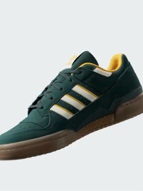 adidas Men’s Dark Green Suede Sneakers with White Stripes and Yellow Accents